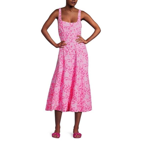 Lilly Pulitzer Women’s Calina Filigree Linen Midi Dress size 6 NWT Square Neck - Picture 1 of 11